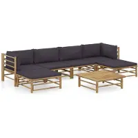 vidaXL 7-tlg. Garten-Lounge-Set mit Dunkelgrauen Kissen Bambus