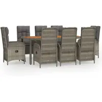 vidaXL 9-tlg. Garten-Essgruppe mit Kissen Grau Poly Rattan