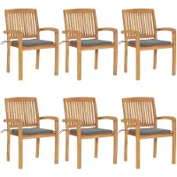 vidaXL Stapelbare Gartenstühle mit Kissen 6 Stk. Massivholz Teak