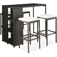 vidaXL 5-tlg. Gartenbar-Set mit Kissen Poly Rattan Braun