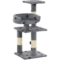 vidaXL Katzen-Kratzbaum mit Sisal-Säulen 65 cm Pfoten-Aufdruck Grau