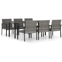 vidaXL 7-tlg. Garten-Essgruppe Poly Rattan Grau