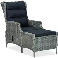 vidaXL Verstellbarer Gartensessel mit Fußhocker Poly Rattan Hellgrau