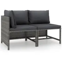 vidaXL 2-tlg. Garten-Sofagarnitur mit Auflagen Poly Rattan Grau