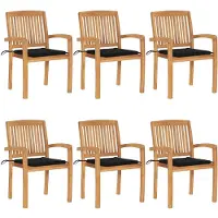 vidaXL Stapelbare Gartenstühle mit Kissen 6 Stk. Massivholz Teak