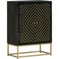 vidaXL Sideboard mit 2 Türen Schwarz Gold 55x30x75 cm Massivholz Mango