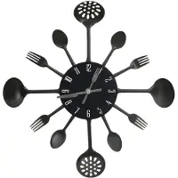 vidaXL Wanduhr mit Löffel und Gabel Design Schwarz 40 cm Aluminium