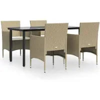 vidaXL 5-tlg. Garten-Essgruppe mit Kissen Beige und Schwarz