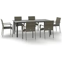 vidaXL 7-tlg. Garten-Essgruppe mit Kissen Schwarz und Grau Poly Rattan