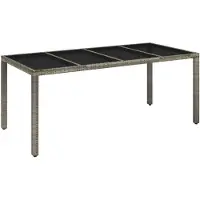vidaXL Gartentisch mit Glasplatte Grau 190x90x75 cm Poly Rattan