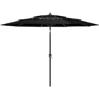 vidaXL Sonnenschirm mit Aluminium-Mast 3-lagig Schwarz 3 m