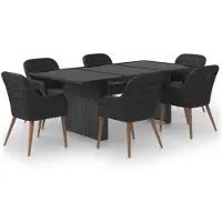 vidaXL 7-tlg. Garten-Essgruppe Poly Rattan Schwarz