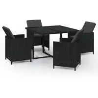 vidaXL 5-tlg. Garten-Essgruppe mit Kissen Poly Rattan Schwarz