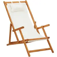 vidaXL Klappbarer Strandstuhl Eukalyptus Massivholz und Stoff Creme