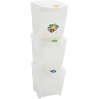 vidaXL Stapelbare Mülleimer 3 Stk. Weiß 75 L Polypropylen