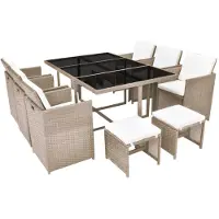 vidaXL 11-tlg. Garten-Essgruppe mit Auflagen Poly Rattan Beige