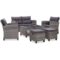 vidaXL 6-tlg. Garten-Sofagarnitur mit Auflagen Poly Rattan Dunkelgrau