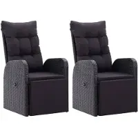 vidaXL Gartensessel mit Kissen 2 Stk. Verstellbar Schwarz Poly Rattan