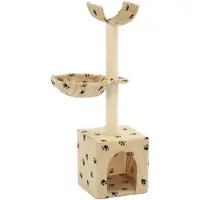 vidaXL Katzen-Kratzbaum mit Sisal-Säulen 105 cm Beige Pfoten-Aufdruck