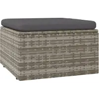vidaXL Gartenhocker mit Kissen Grau 55x55x30 cm Poly Rattan