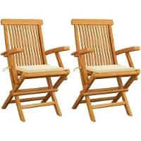 vidaXL Gartenstühle mit Creme Kissen 2 Stk. Massivholz Teak
