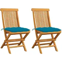 vidaXL Gartenstühle mit Hellblauen Kissen 2 Stk. Massivholz Teak