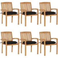 vidaXL Stapelbare Gartenstühle mit Kissen 6 Stk. Massivholz Teak
