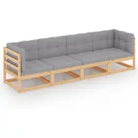 vidaXL 4-Sitzer-Gartensofa mit Kissen Kiefer Massivholz
