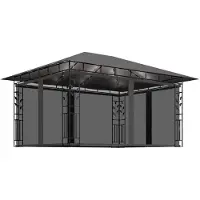 vidaXL Pavillon mit Moskitonetz & LED-Lichterkette 4x3x2,73m Anthrazit