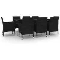 vidaXL 9-tlg. Garten-Essgruppe mit Kissen Poly Rattan und Glas