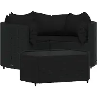 vidaXL 4-tlg. Garten-Lounge-Set mit Kissen Schwarz Poly Rattan