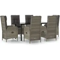 vidaXL 7-tlg. Garten-Essgruppe mit Kissen Schwarz und Grau Poly Rattan