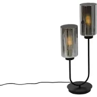 QAZQA Art-Deco-Tischlampe schwarz mit Rauchglas 2-flammig – Laura