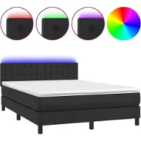 vidaXL Boxspringbett mit Matratze & LED Schwarz 140x200 cm Kunstleder