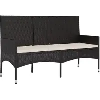 vidaXL Gartenbank 3-Sitzer mit Kissen Schwarz Poly Rattan