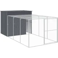 vidaXL Hundehütte mit Auslauf Anthrazit 214x457x181cm Verzinkter Stahl
