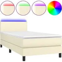 vidaXL Boxspringbett mit Matratze & LED Creme 80x200 cm Kunstleder