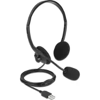 DeLOCK USB Stereo Headset mit Lautstärkeregler für PC und Notebook - Ultra-Leicht, Kabelgebunden, Büro/Callcenter, 20 - 20000 Hz, 75 g, Kopfhörer, Schwarz