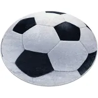 Rugsx BAMBINO 2139 Kreis Waschteppich - Fußball für Kinder Anti-Rutsch - schwarz / weiß Kreis 120 cm