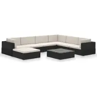 vidaXL 8-tlg. Garten-Lounge-Set mit Auflagen Poly Rattan Schwarz