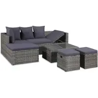 vidaXL 4-tlg. Garten-Lounge-Set mit Auflagen Poly Rattan Grau