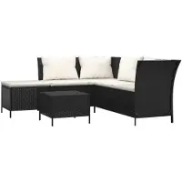 vidaXL 4-tlg. Garten-Lounge-Set mit Kissen Schwarz Poly Rattan
