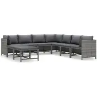vidaXL 9-tlg. Garten-Lounge-Set mit Kissen Poly Rattan Grau
