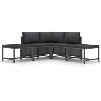 vidaXL 5-tlg. Garten-Sofagarnitur mit Auflagen Grau Poly Rattan
