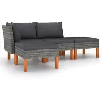 vidaXL 4-tlg. Garten-Lounge-Set mit Kissen Poly Rattan Grau