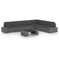 vidaXL 7-tlg. Garten-Lounge-Set mit Kissen Grau Poly Rattan