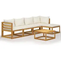 vidaXL 6-tlg. Garten-Lounge-Set mit Auflagen Creme Massivholz Akazie