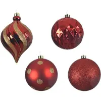 Christmas Decoration Weihnachtskugeln Kunststoff 15cm 6er Set Glanz Glitzer Rot Gold