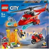 LEGO 60281 City Feuerwehrhubschrauber, Hubschrauber Spielzeug mit Motorrad, Feuerwehrmann und Pilotin als Minifiguren, für Kinder ab 5 Jahre