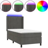 vidaXL Boxspringbett mit Matratze & LED Dunkelgrau 90x190 cm Samt